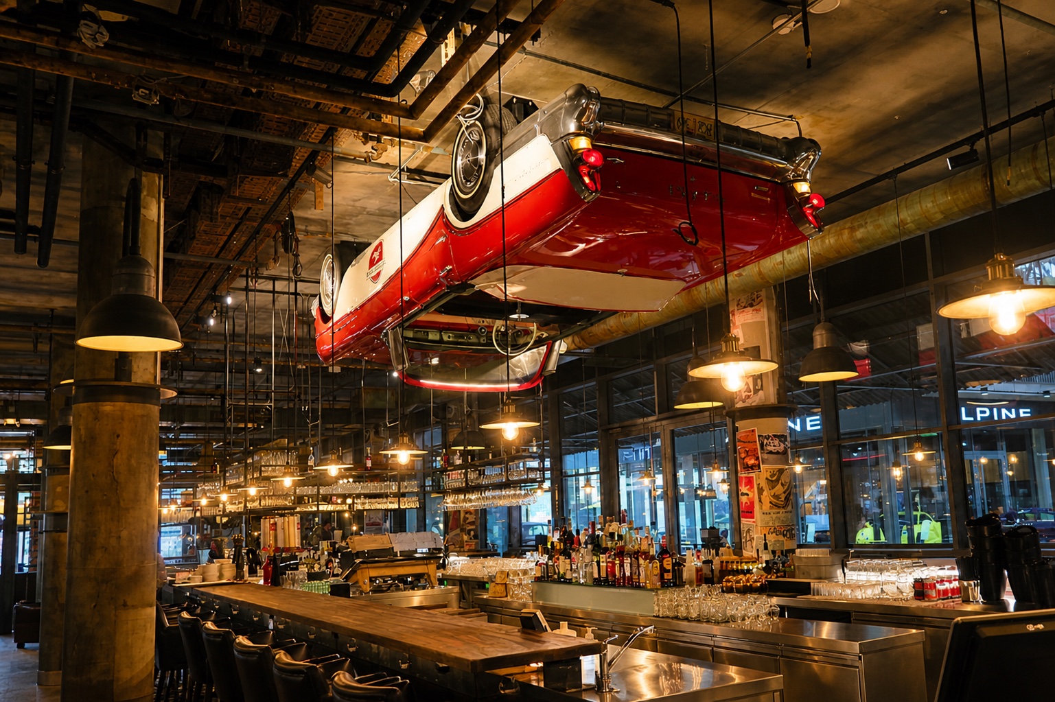 Industrial style restaurant and bar for the first day